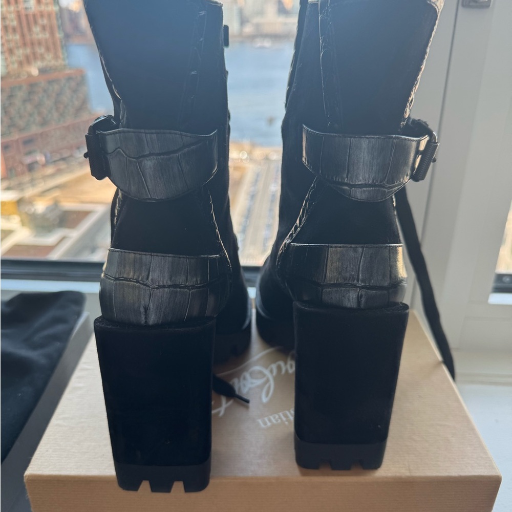 Christian Louboutin Black Suede Lace-Up Lug Heel Ankle Boots - Picture 6 of 8